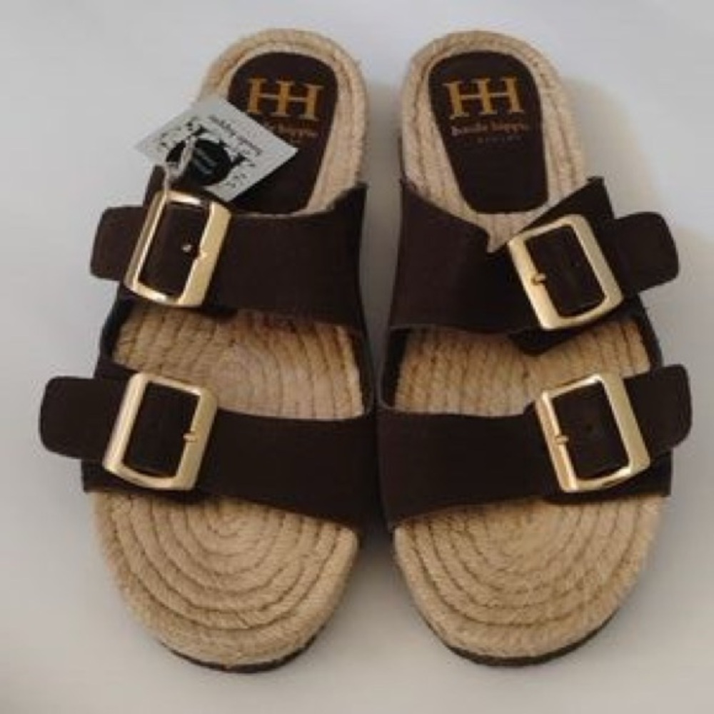 Haute Hippie Brown Sandals with Gold Buckles